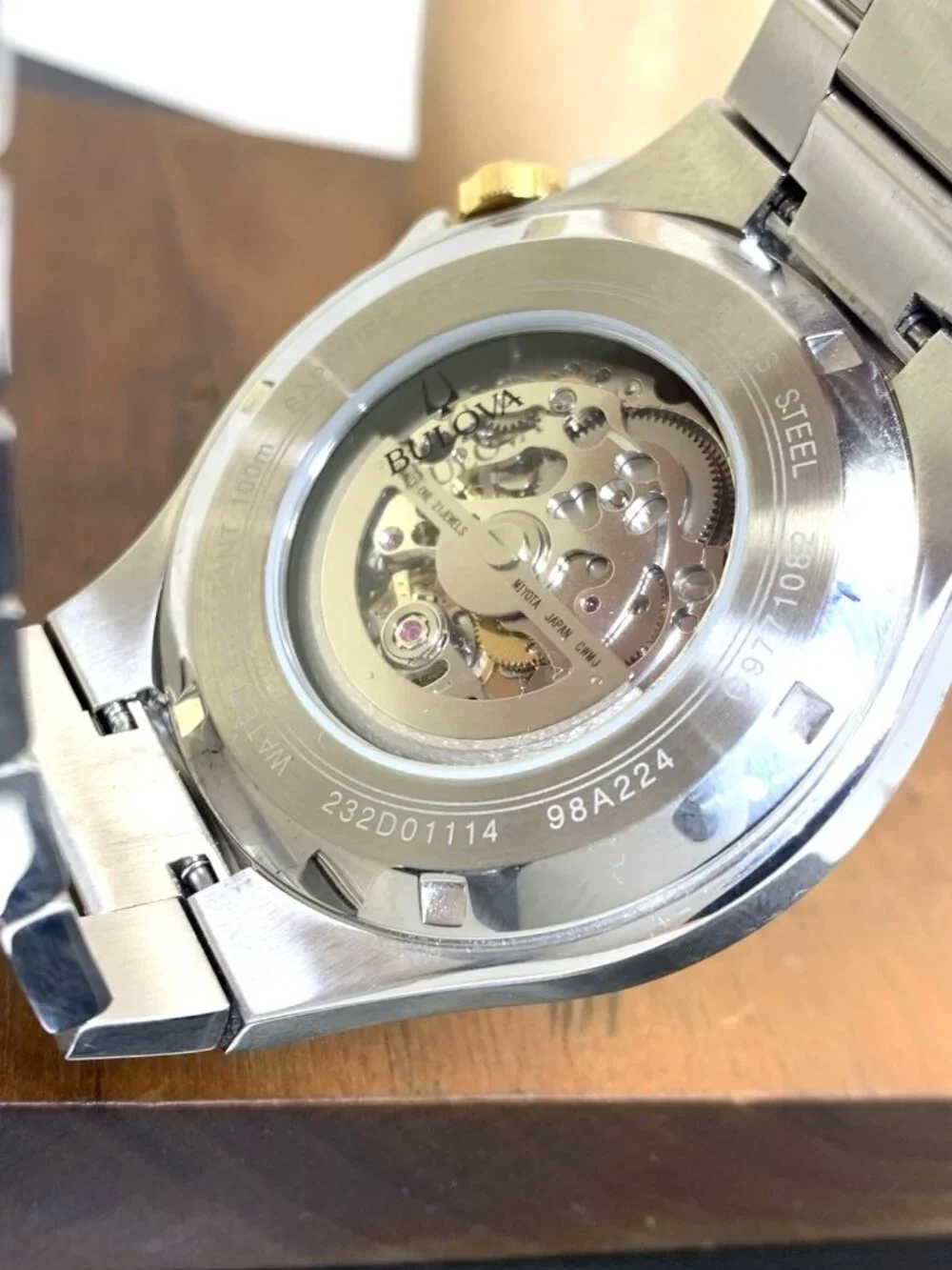 Bulova Maquina Mens Watch 98A224 Automatic Black Skeleton Dial Silver Steel 46mm
